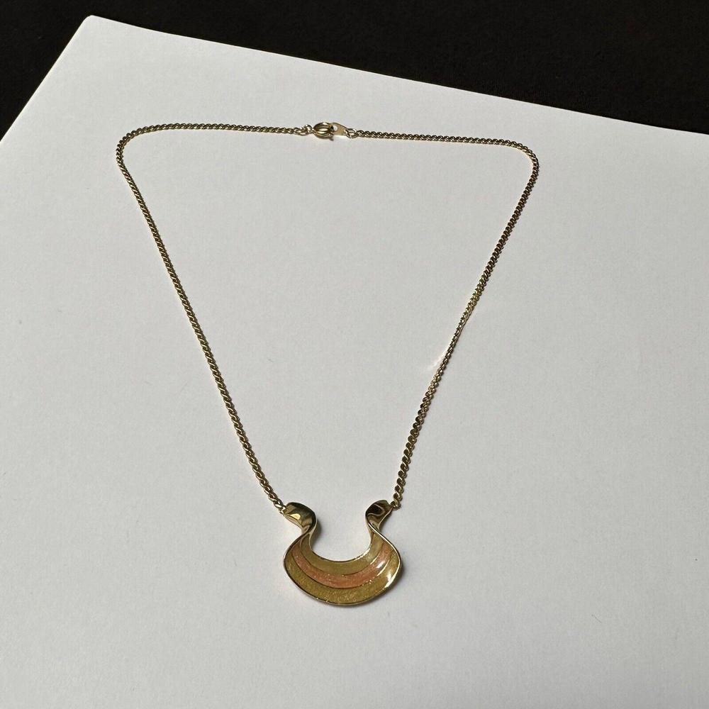 Signed SN Gold Tone & Enamel Necklace 16 1/2 Inch